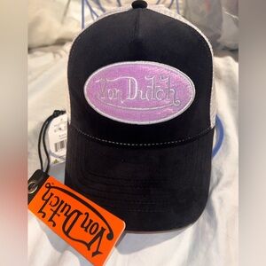 Von Dutch White Mesh Trucker Hat with Lavender Interior